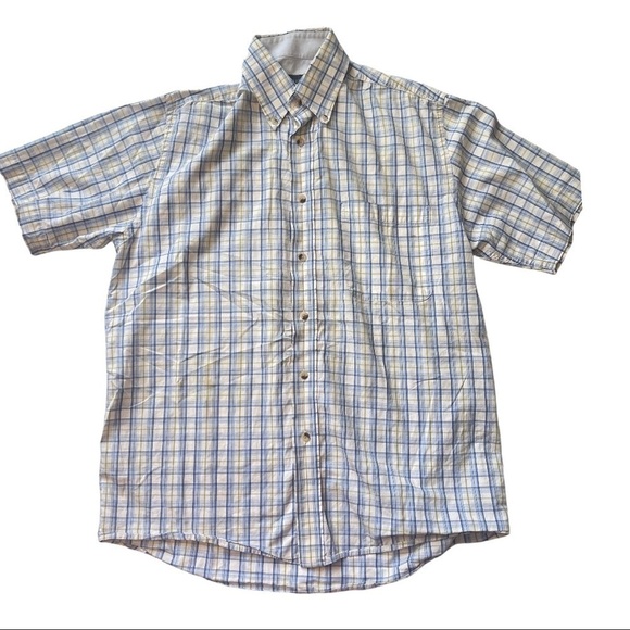 Van Heusen S White Blue Plaid Short Sleeve Casual Button Front Dress Shi… - Picture 1 of 9